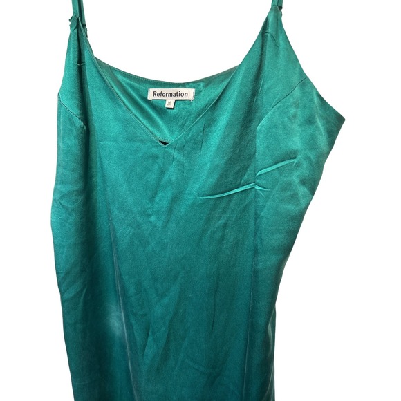 Reformation Emerald Green Satin Slip Dress Midi with Slit Evening Cocktail Party - Picture 3 of 9